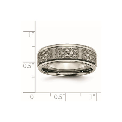 Chisel Titanium Brushed and Polished Celtic Laser Design 8mm Ridged Edge Band