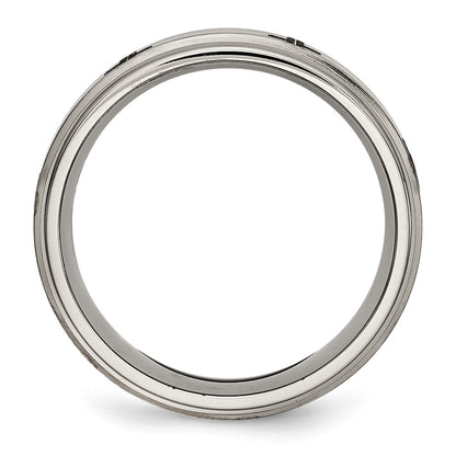 Chisel Titanium Brushed and Polished Cross Laser Design 8mm Ridged Edge Band
