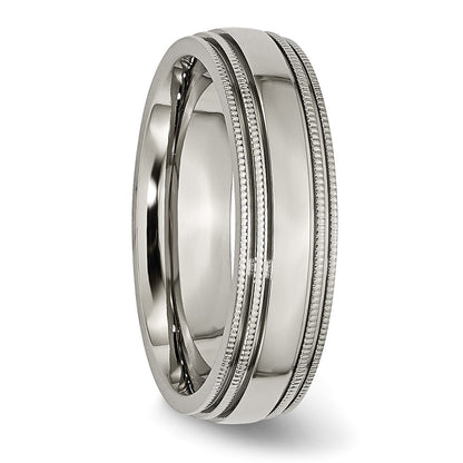 Chisel Titanium Polished 6mm Grooved and Beaded Edge Band