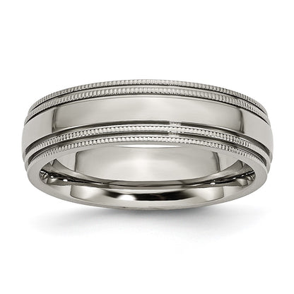 Chisel Titanium Polished 6mm Grooved and Beaded Edge Band