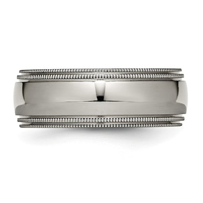 Chisel Titanium Polished 8mm Grooved and Beaded Edge Band