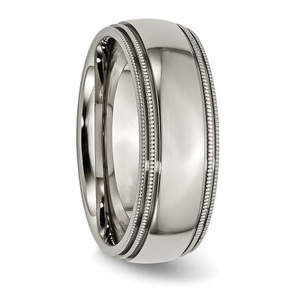 Chisel Titanium Polished 8mm Grooved and Beaded Edge Band
