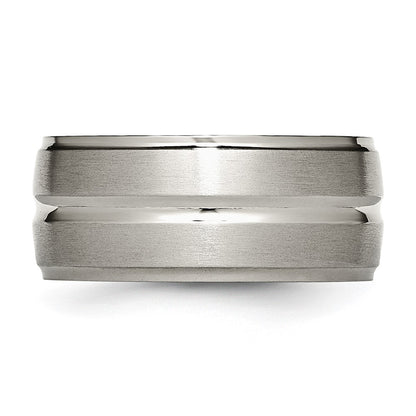 Chisel Titanium Brushed and Polished 10mm Grooved Ridged Edge Band