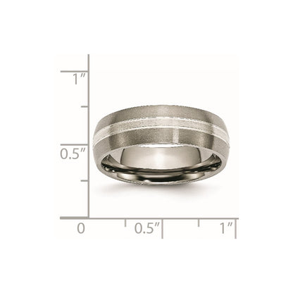 Chisel Titanium Brushed and Polished with Sterling Silver Inlay 7mm Grooved Band