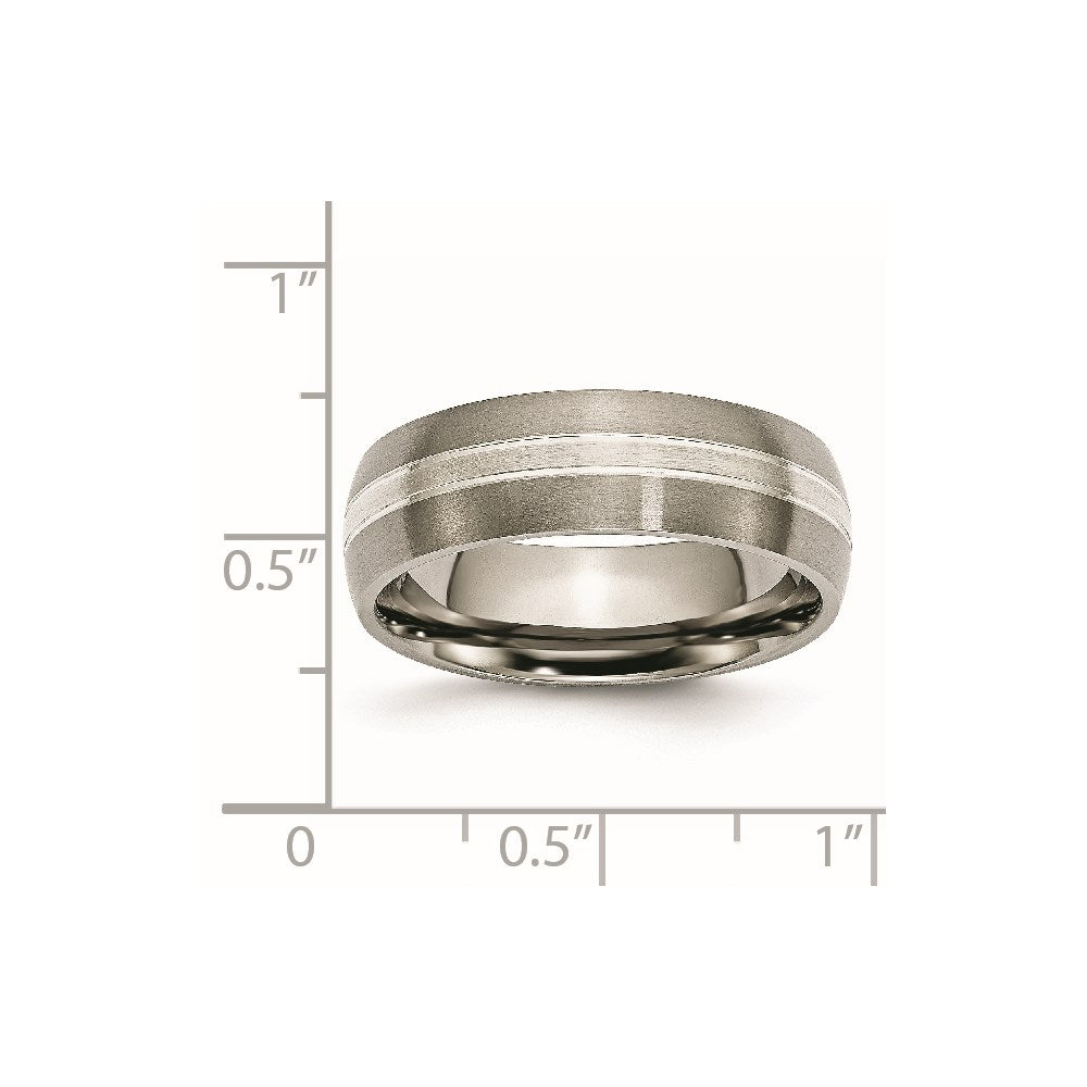 Chisel Titanium Brushed and Polished with Sterling Silver Inlay 7mm Grooved Band