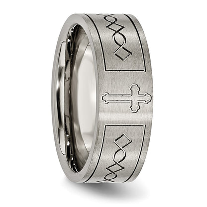 Chisel Titanium Brushed Cross Design 8mm Flat Band