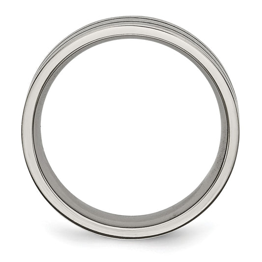 Chisel Titanium Brushed Black Enamel Grooved 7mm Flat Band