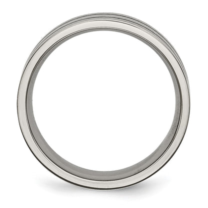 Chisel Titanium Brushed Black Enamel Grooved 7mm Flat Band