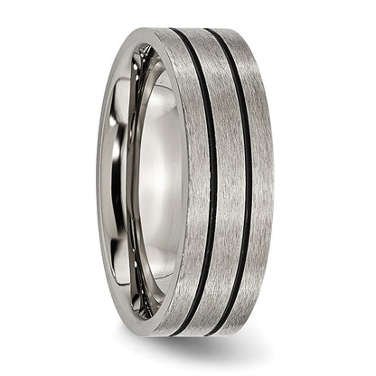 Chisel Titanium Brushed Black Enamel Grooved 7mm Flat Band
