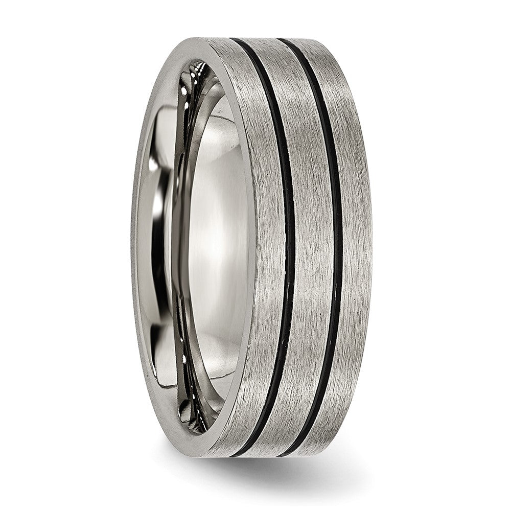 Chisel Titanium Brushed Black Enamel Grooved 7mm Flat Band