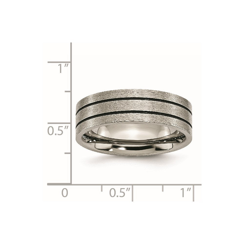Chisel Titanium Brushed Black Enamel Grooved 7mm Flat Band