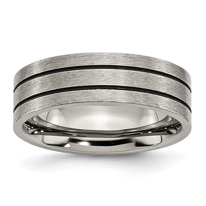 Chisel Titanium Brushed Black Enamel Grooved 7mm Flat Band