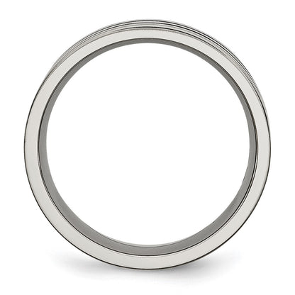 Chisel Titanium Polished Black Enamel Grooved 8mm Flat Band