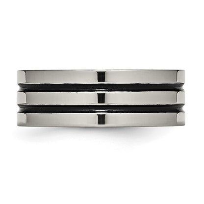 Chisel Titanium Polished Black Enamel Grooved 8mm Flat Band