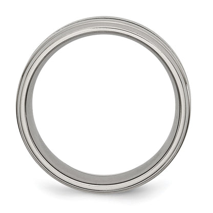 Chisel Titanium Brushed and Polished 8mm Grooved Ridged Edge Band