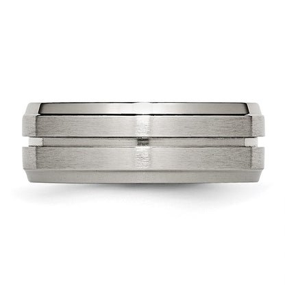 Chisel Titanium Brushed and Polished 8mm Grooved Ridged Edge Band