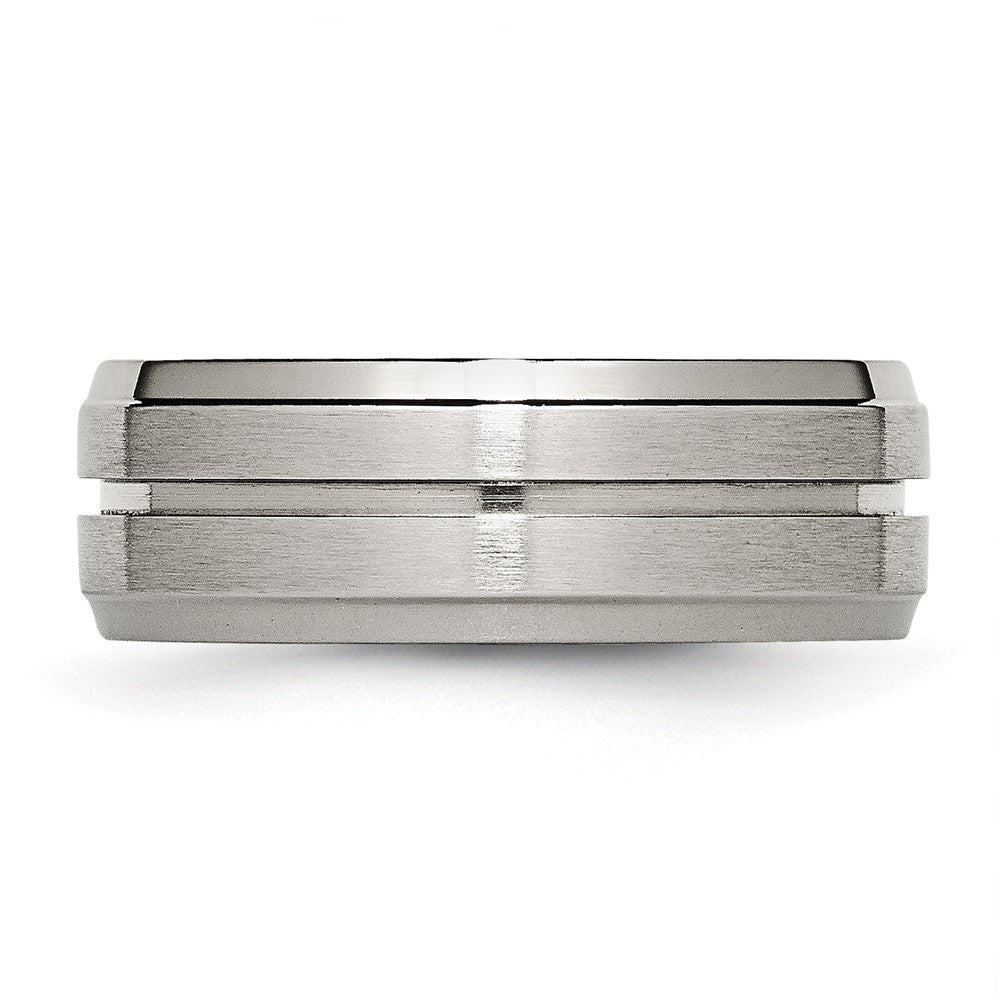 Chisel Titanium Brushed and Polished 8mm Grooved Ridged Edge Band
