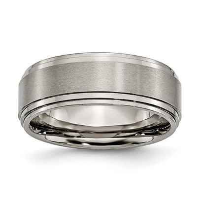 Chisel Titanium Brushed Center 8mm Double Step Ridged Edge Band