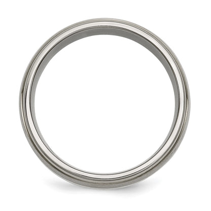 Chisel Titanium Brushed and Polished with Sterling Silver Inlay 8mm Ridged Edge Band