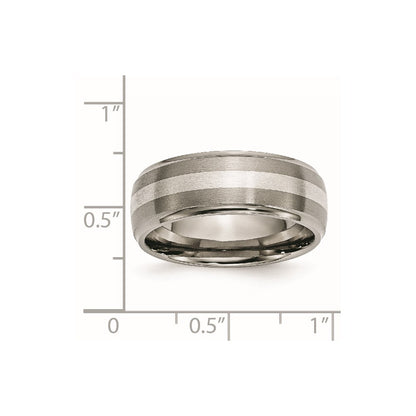 Chisel Titanium Brushed and Polished with Sterling Silver Inlay 8mm Ridged Edge Band