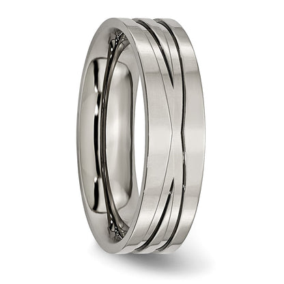 Chisel Titanium Polished X-Design 6mm Grooved Flat Band