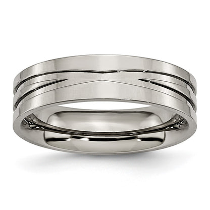 Chisel Titanium Polished X-Design 6mm Grooved Flat Band