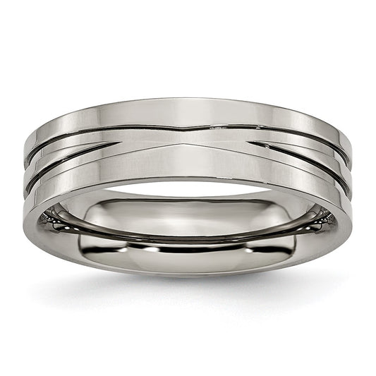 Chisel Titanium Polished X-Design 6mm Grooved Flat Band