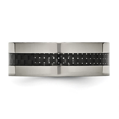 Chisel Titanium Polished with Black Carbon Fiber Inlay Flat 8mm Band