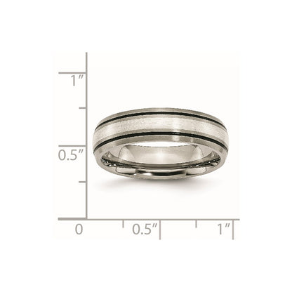 Chisel Titanium Antiqued with Brushed Center Sterling Silver Inlay 6mm Grooved Band