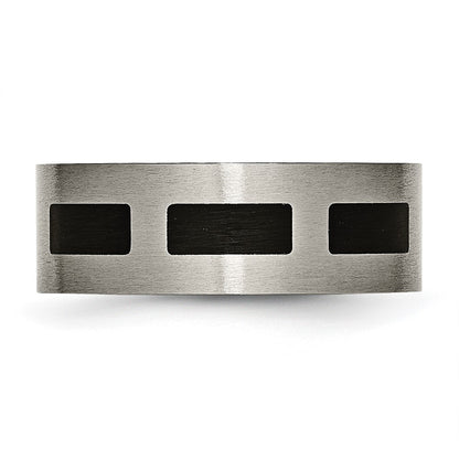 Chisel Titanium Brushed with Black Rubber 8mm Flat Band