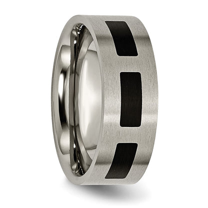 Chisel Titanium Brushed with Black Rubber 8mm Flat Band