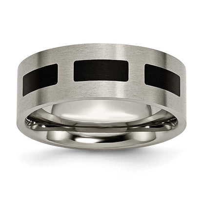 Chisel Titanium Brushed with Black Rubber 8mm Flat Band