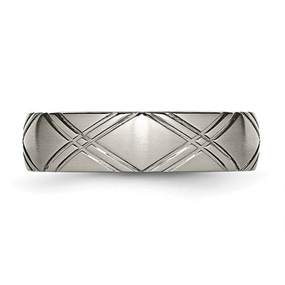 Chisel Titanium Brushed and Polished 6mm Criss-cross Design Band