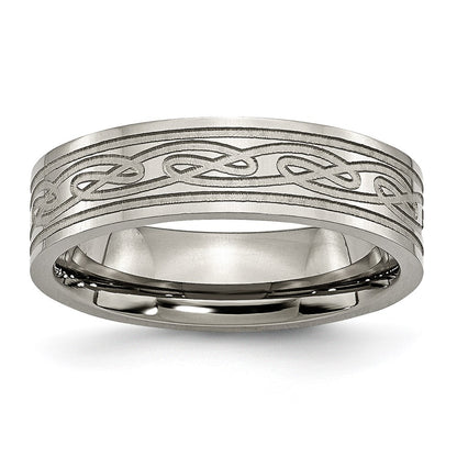 Chisel Titanium Polished Laser Etched 6mm Celtic Knot Flat Band