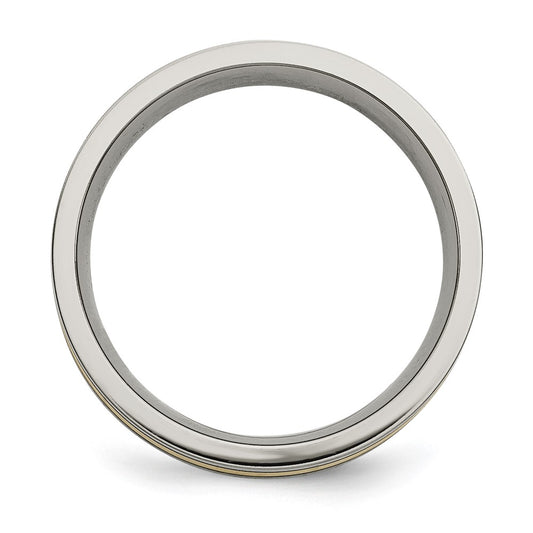 Chisel Titanium Antiqued and Brushed with 14k Gold Inlay 7mm Flat Band