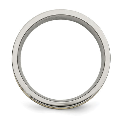 Chisel Titanium Antiqued and Brushed with 14k Gold Inlay 7mm Flat Band