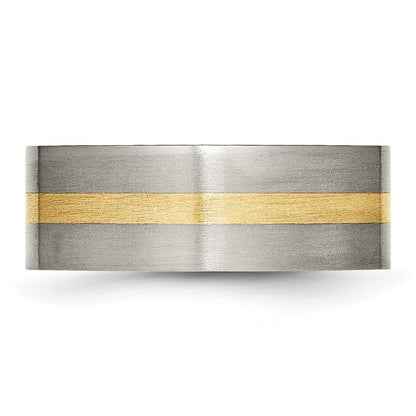 Chisel Titanium Brushed with 14k Gold Inlay 8mm Flat Band