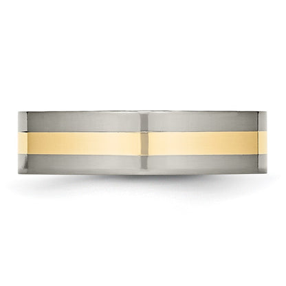 Chisel Titanium Polished with 14k Gold Inlay 6mm Flat Band