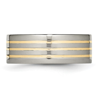 Chisel Titanium Polished with 14k Gold Inlay 8mm Flat Band