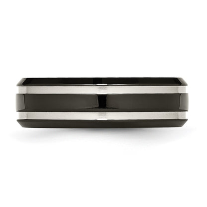 Chisel Titanium Brushed and Polished Black IP-plated 7mm Grooved Band