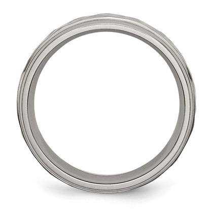 Chisel Titanium Polished and Hammered 7mm Grooved Edge Band