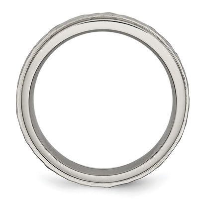 Chisel Titanium Polished and Hammered 6mm Ridged Edge Band