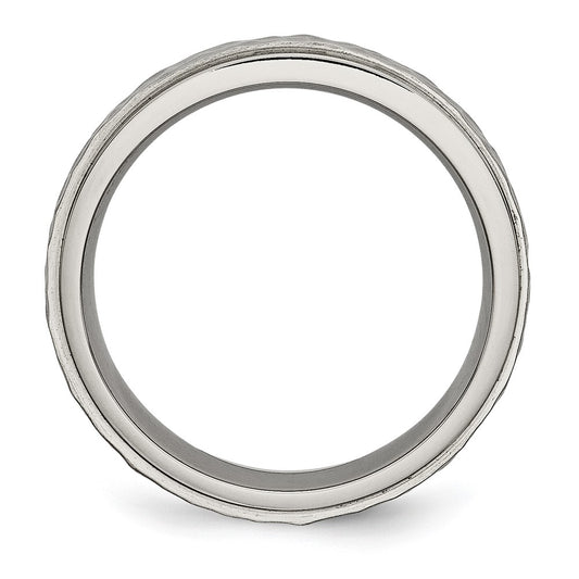 Chisel Titanium Polished and Hammered 6mm Ridged Edge Band