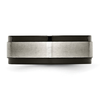 Chisel Titanium Brushed Center Black IP-plated 8mm Beveled Edge Band
