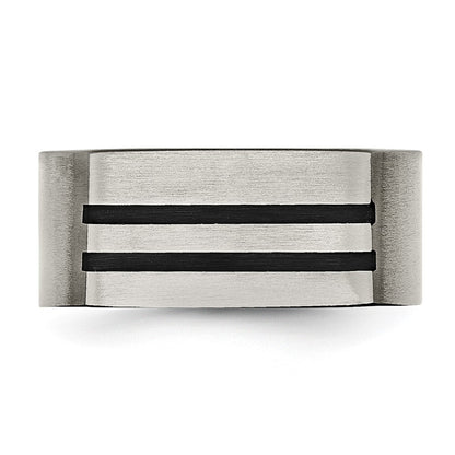 Chisel Titanium Brushed Black Enamel Stripes 10mm Band