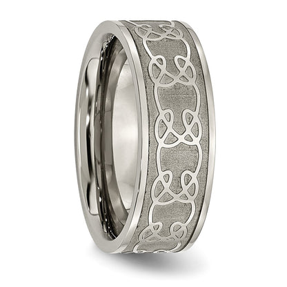 Chisel Titanium Brushed Center 8mm Scroll Design Band