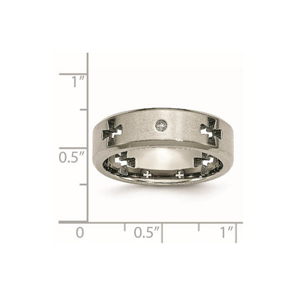 Chisel Titanium Brushed and Polished 1/20 Carat Diamond Cross Cut Out 7mm Band