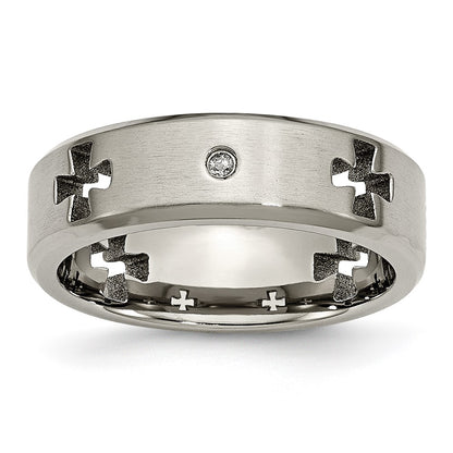 Chisel Titanium Brushed and Polished 1/20 Carat Diamond Cross Cut Out 7mm Band