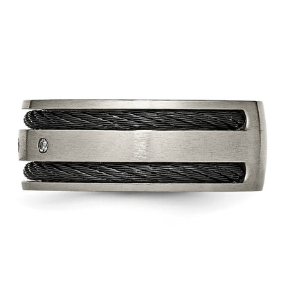 Chisel Titanium Brushed Black IP-plated Cable 1/20 Carat Diamond 10mm Band