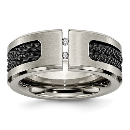 Chisel Titanium Brushed and Polished Black IP-plated Cable 1/20 Carat Diamond 10mm Band